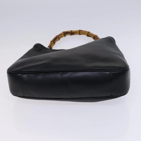 GUCCI Bamboo Hand Bag Leather 2way Black Gold - Picture 5 of 16